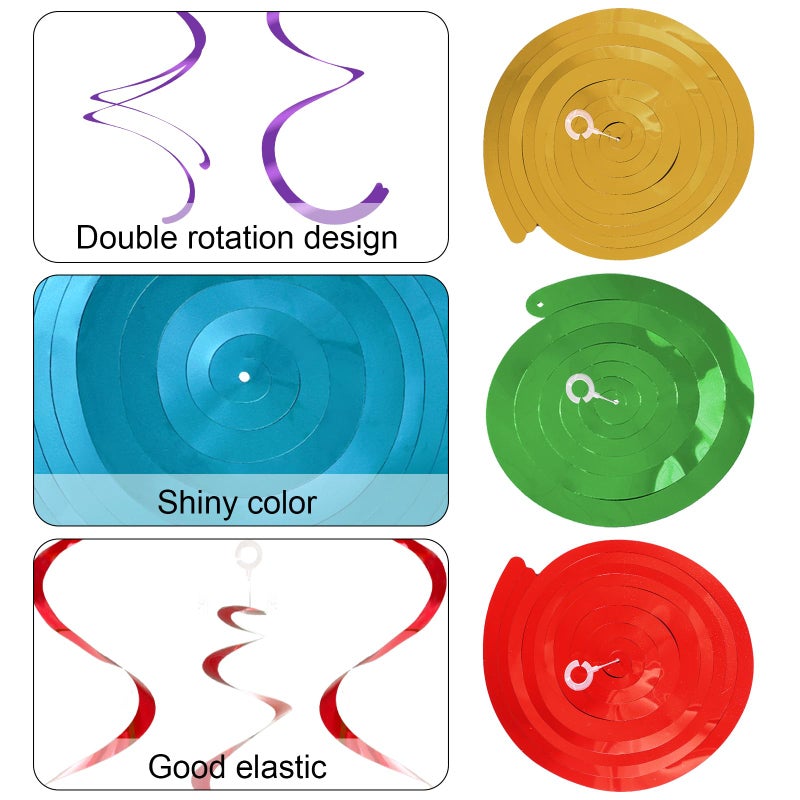 Yymobt Colorful Ceiling Swirl Foil Decorations Hanging Plastic Streamer Themed Swirl Party Decoration for Wedding Thanksgiving Day Graduation Celebration, Pack of 28 (Rainbow) - Image 3